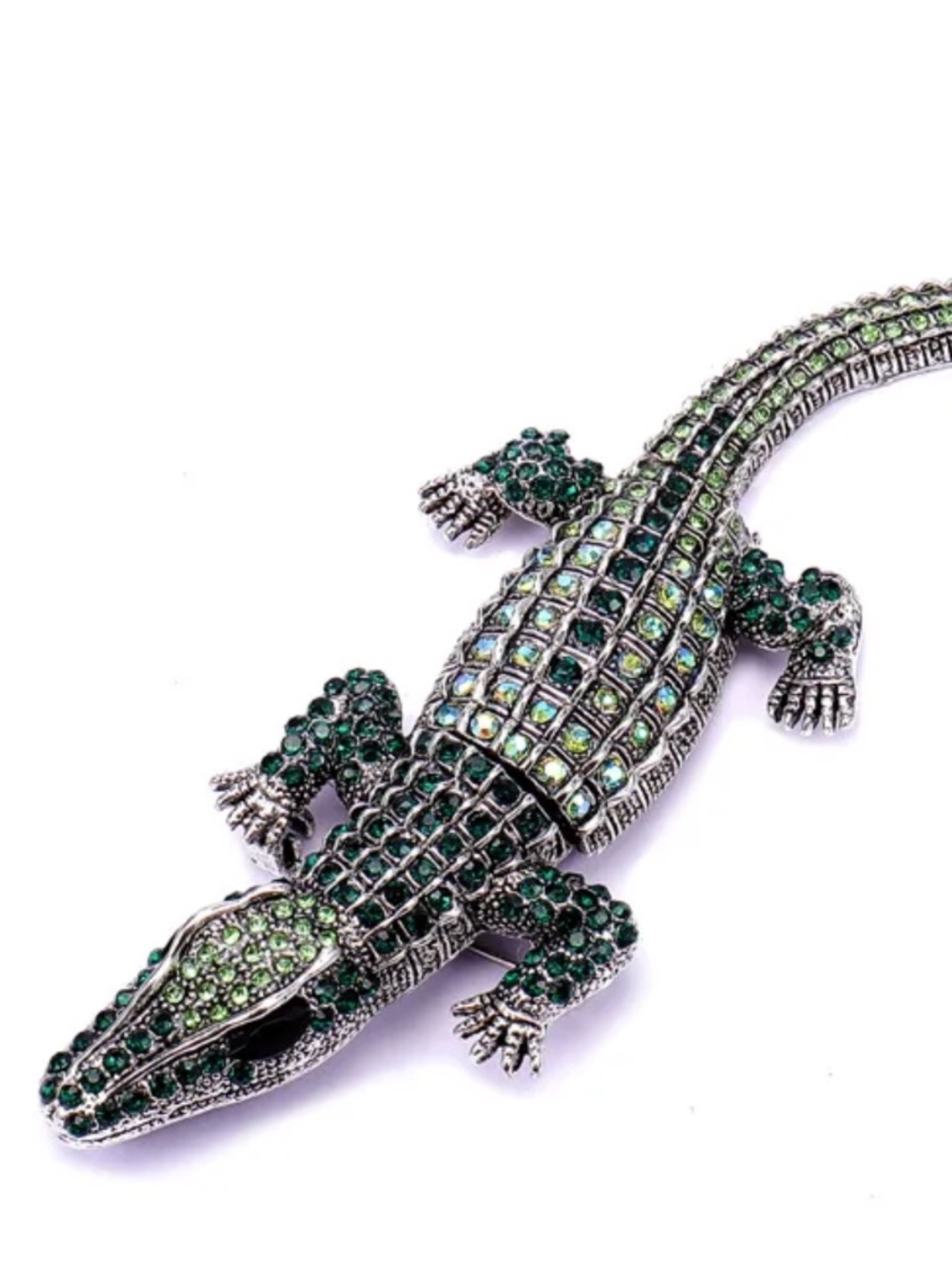 Allie the alligator she is glamorous and can be worn as a pin or as a necklace